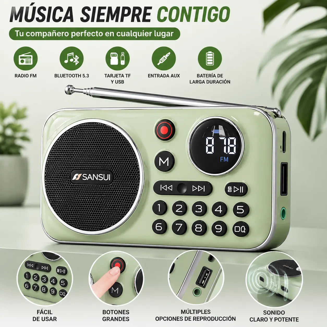 🎁【Oferta por tiempo limitado】Reproductor de música con radio Bluetooth portátil, puede insertar tarjetas y unidades flash USB