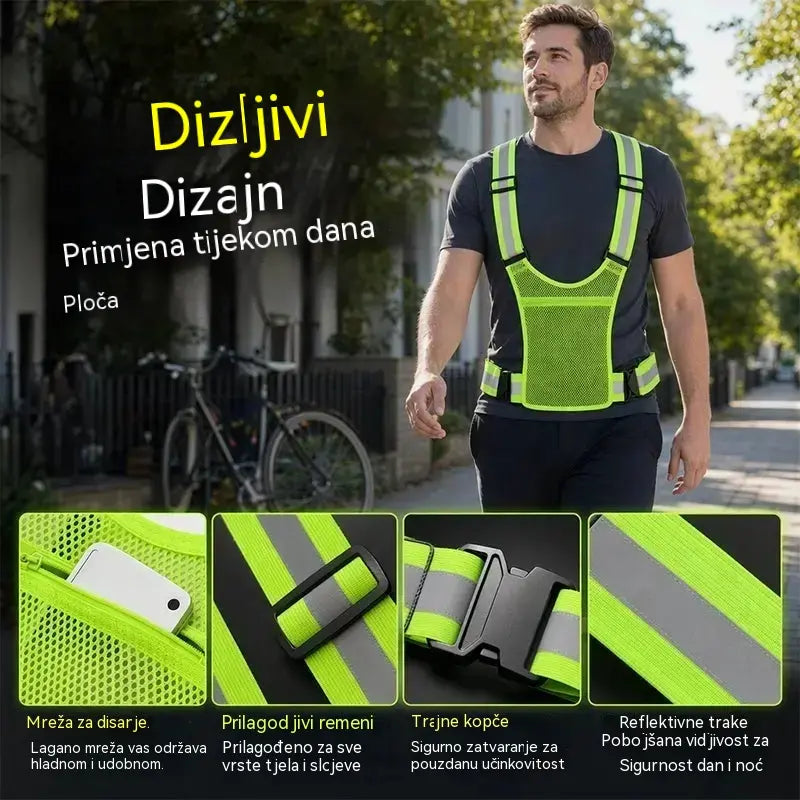 【🔥2 komada】Reflektirajući prsluk visoke vidljivosti, podesiv, s džepovima, sigurna oprema za trčanje.