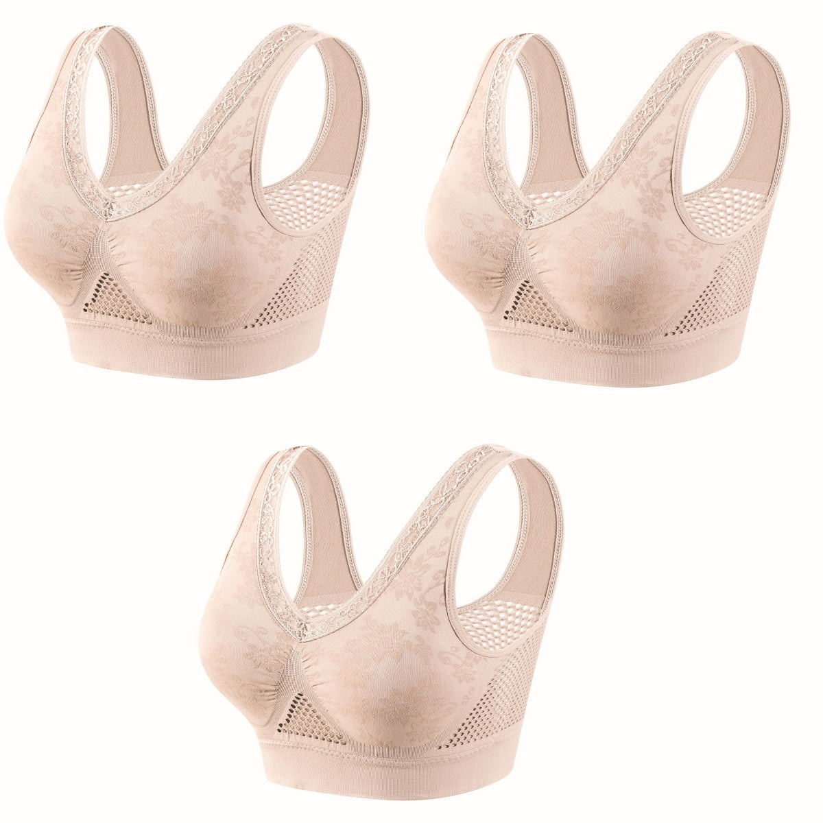 💕(3 piezas )【40-120 kg】✨ Sujetador de encaje sin aros y de gran sujeción para mujer