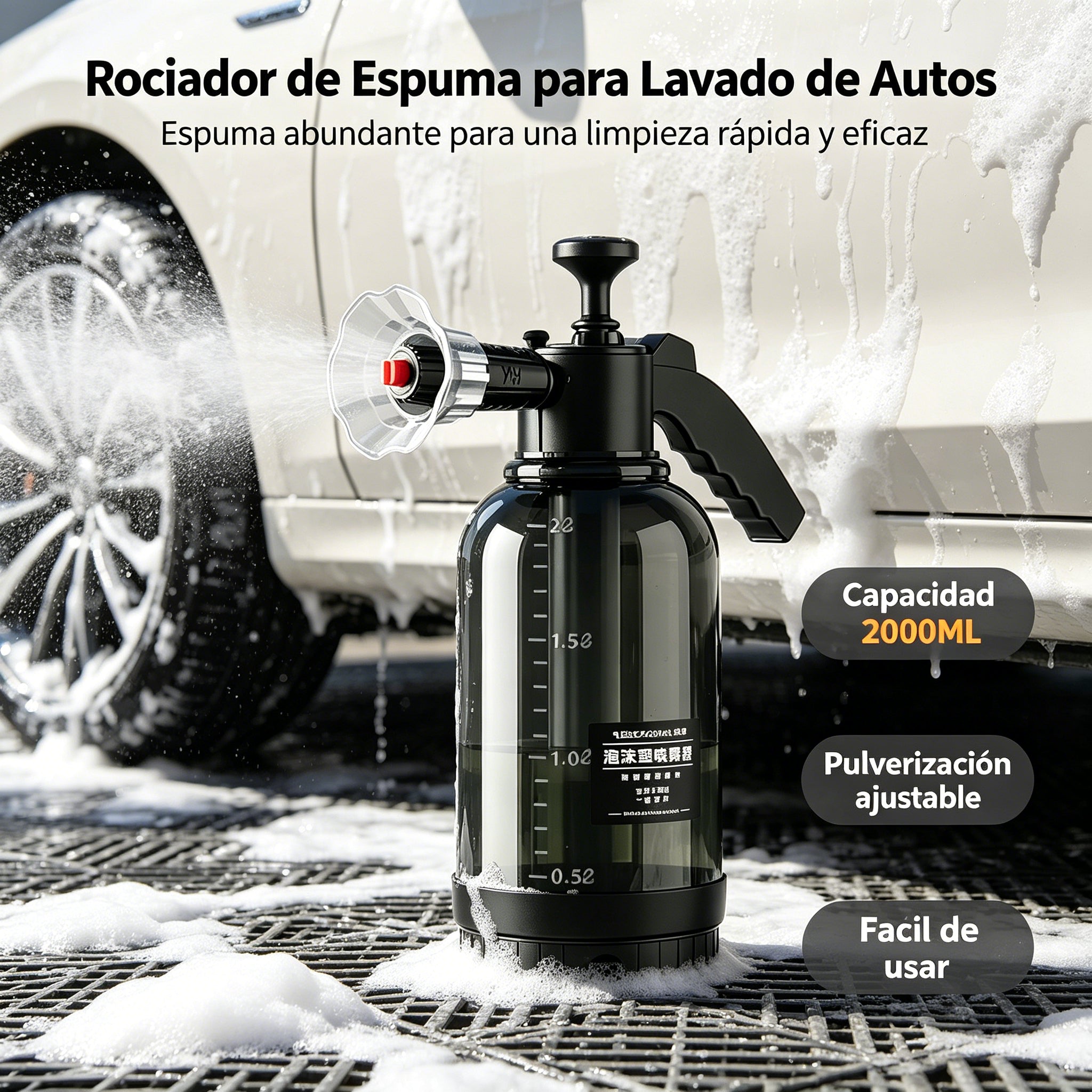 🚗 Pulverizador de espuma manual de alta presión con boquilla ajustable – ideal para coches, jardín y limpieza multiusos.