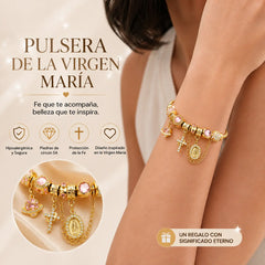 ✨Pulsera de cuentas de la Virgen María - Cadena de hueso de serpiente bicolor en oro y plata