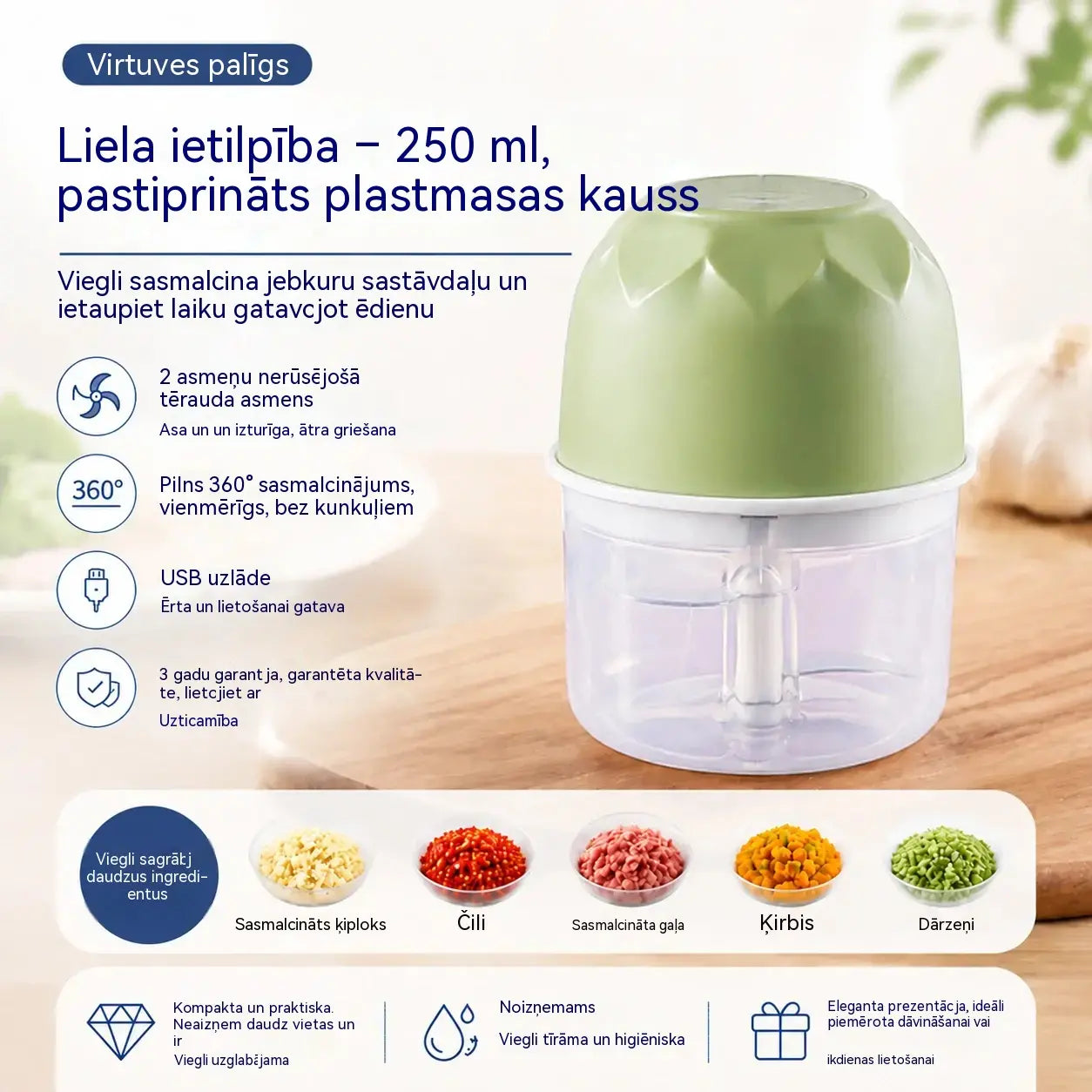 Elektrisks, bezvadu mini gaļas smalcinātājs