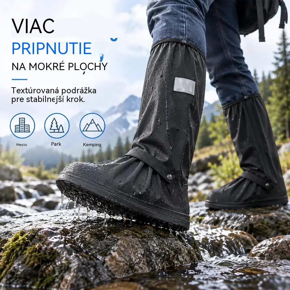 Nejlepší ochrana před deštěm! Vysoké nepromokavé návleky na boty (výška 40 cm)! Silná protiskluzová podrážka · Odolné PVC · K dispozici v černé a průhledné barvě!