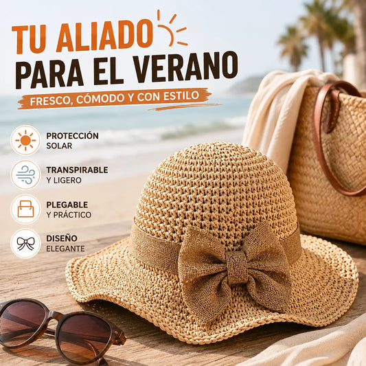 🎀🎀 50% DE DESCUENTO 👒 | Sombrero de paja con lazo retro – Plegable y transpirable para el verano