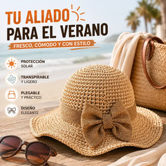 🎀🎀 50% DE DESCUENTO 👒 | Sombrero de paja con lazo retro – Plegable y transpirable para el verano