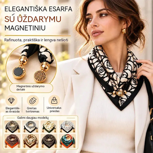 🧣 4 trikampių šalikų rinkinys su magnetiniu užsegimu · Greitai uždedami, nereikia rišti mazgų · Minkšta, šilta medžiaga · Maksimalus universalumas!