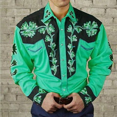 💥【S-3XL】Camisa de manga larga para hombre con estampado floral vintage