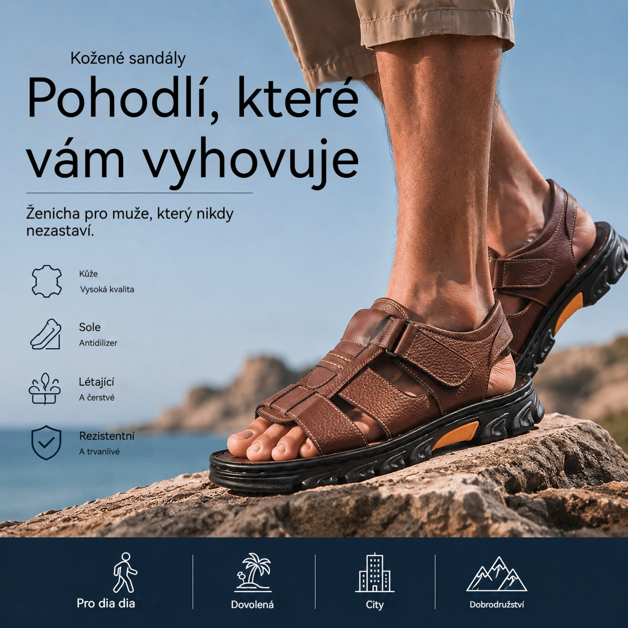 🔥👟 (SLEVA 50 %)【Velikost 38 ~ 44】 Ručně vyrobené pánské plážové sandály z měkké kůže s protiskluzovou úpravou