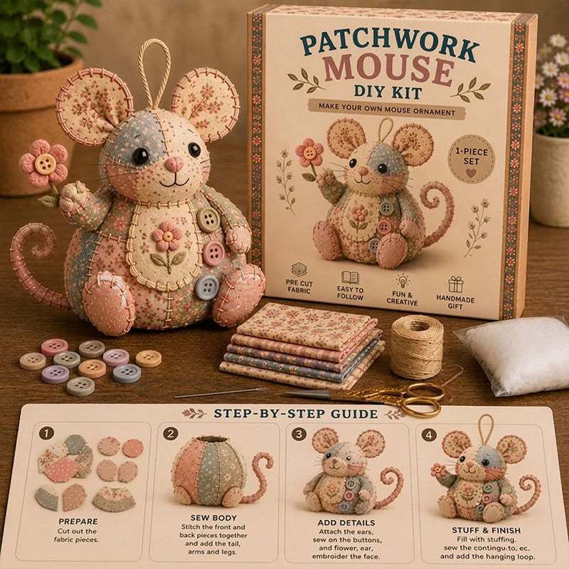 💥⏰50% de descuento🧵 Exquisito kit de costura DIY para ratón de patchwork