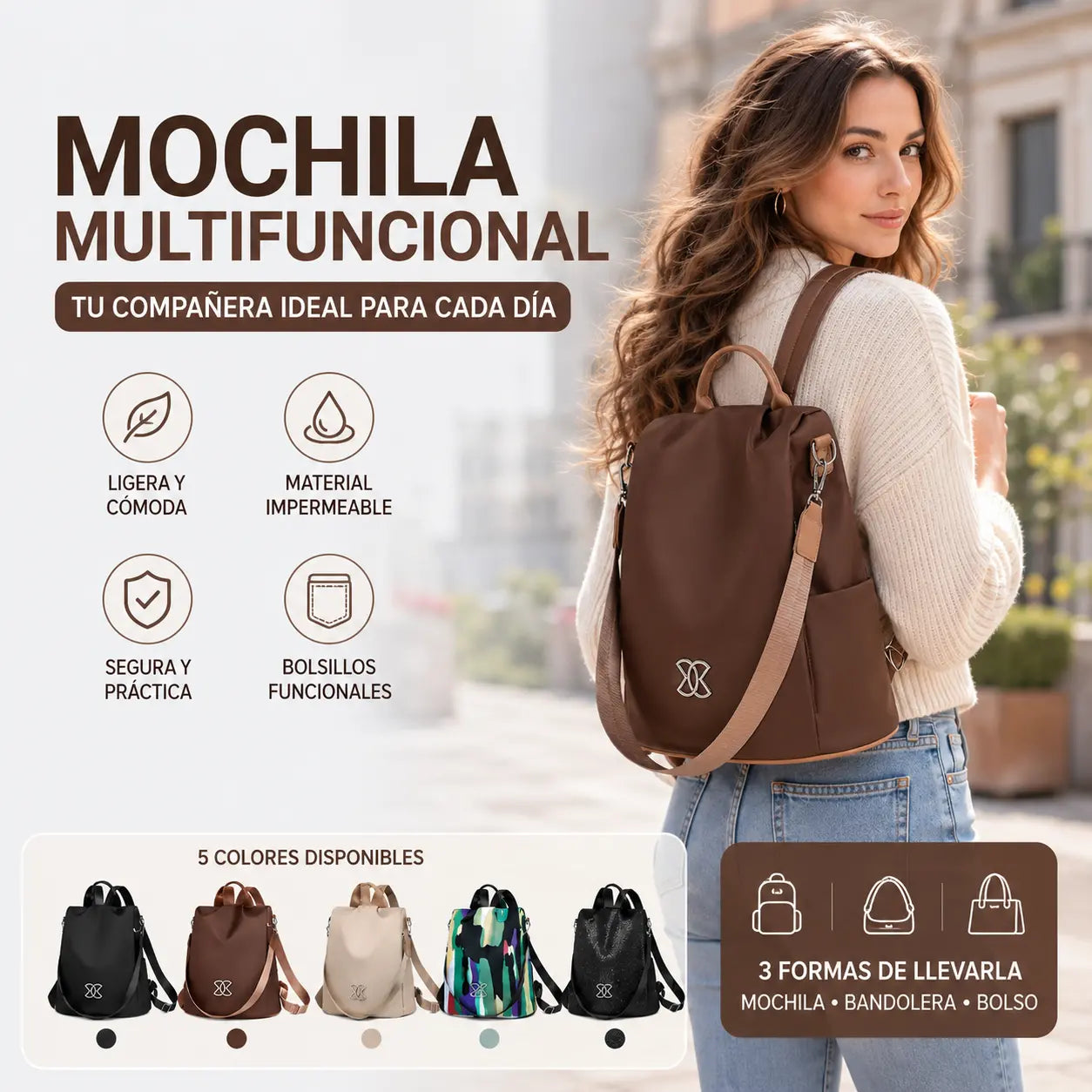 Bolso bandolera de tela Oxford ligero, multifuncional, de gran capacidad y antirrobo.
