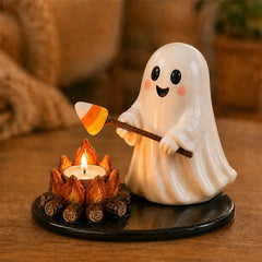 👻🔥 Portavelas de Fogata con Fantasmitas y Animales de Resina – Soporte para Vela de Té, Adorno de Escritorio 🕯️✨