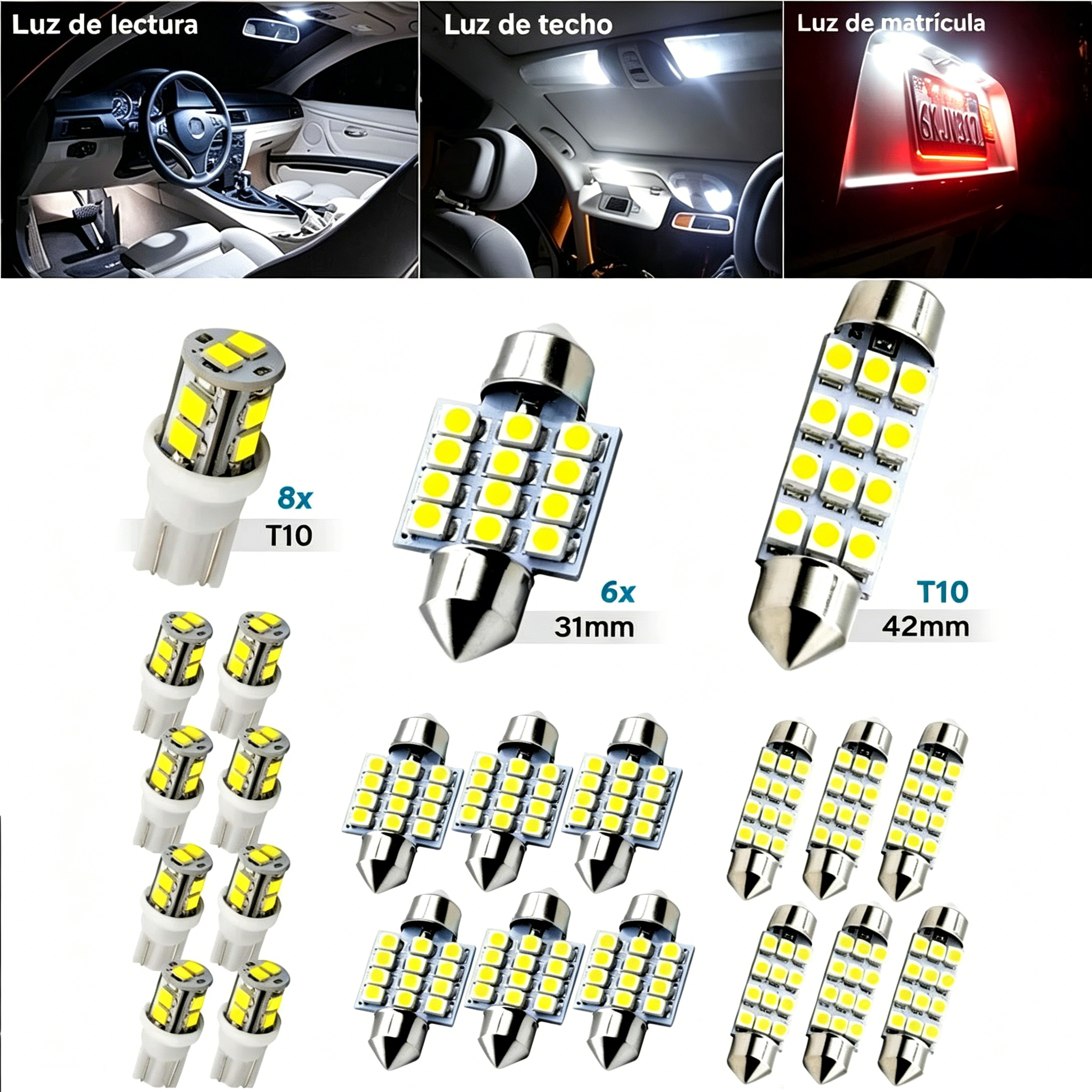 👍👍 1 juego de 20 piezas: paquete de 20 luces LED para coche (común a todos los modelos)