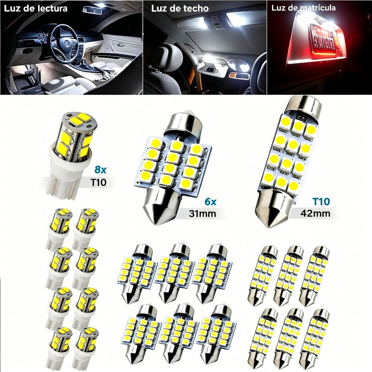 👍👍 1 juego de 20 piezas: paquete de 20 luces LED para coche (común a todos los modelos)