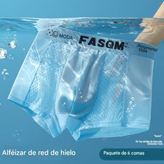 💥👍【6 piezas】Calzoncillos bóxer de malla transpirable de seda helada para hombre