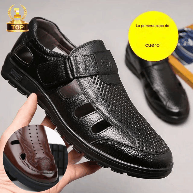 【39-44】🔥2025 Sandalias de verano transpirables para hombre, de piel auténtica, cómodas
