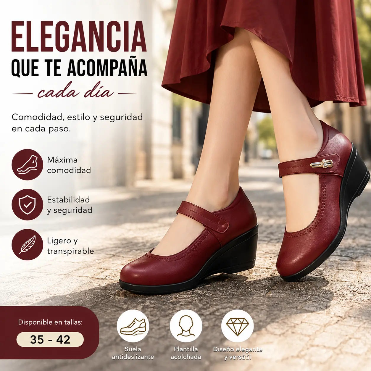 👡【Tallas 35-41】Zapatos de piel suave con suela blanda y tacón de cuña antideslizante: perfectos para madres.