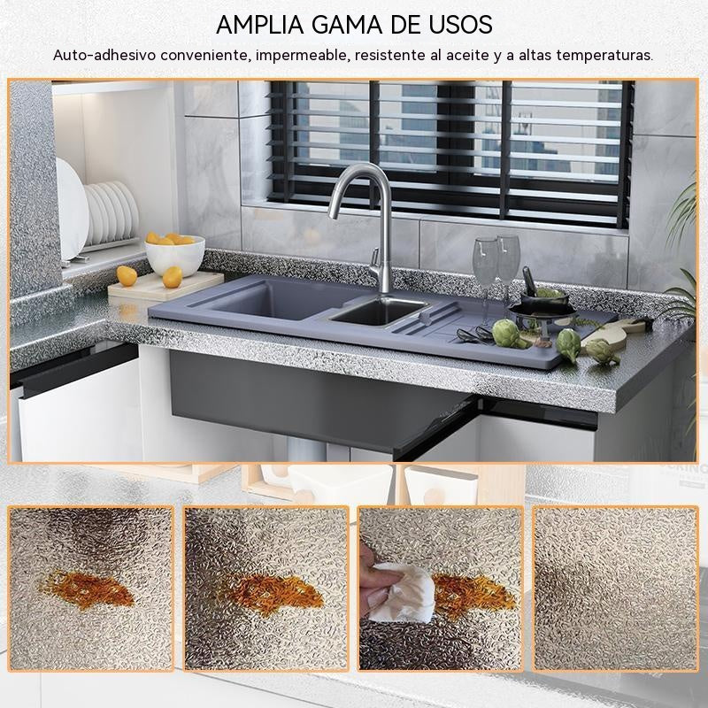【60cm*10m】🛡️ Lámina Adhesiva de Aluminio Removible – Antigrasa, Resistente al Calor y Fácil de Limpiar