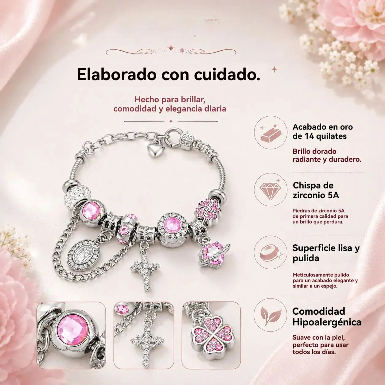 ✨Pulsera de cuentas de la Virgen María - Cadena de hueso de serpiente bicolor en oro y plata