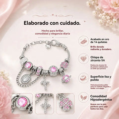 ✨Pulsera de cuentas de la Virgen María - Cadena de hueso de serpiente bicolor en oro y plata