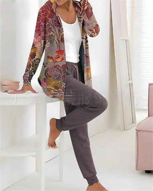 🔥Conjunto de dos piezas de traje casual estampado de otoño e invierno para mujer, pantalones de manga larga