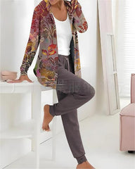 🔥Conjunto de dos piezas de traje casual estampado de otoño e invierno para mujer, pantalones de manga larga