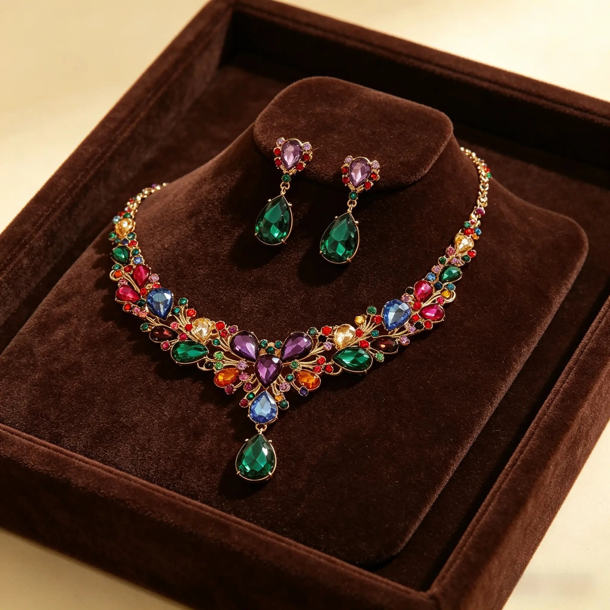 ✨【Collar + Pendientes】💖💎Nuevo conjunto de collar y pendientes de circonita cúbica de colores.