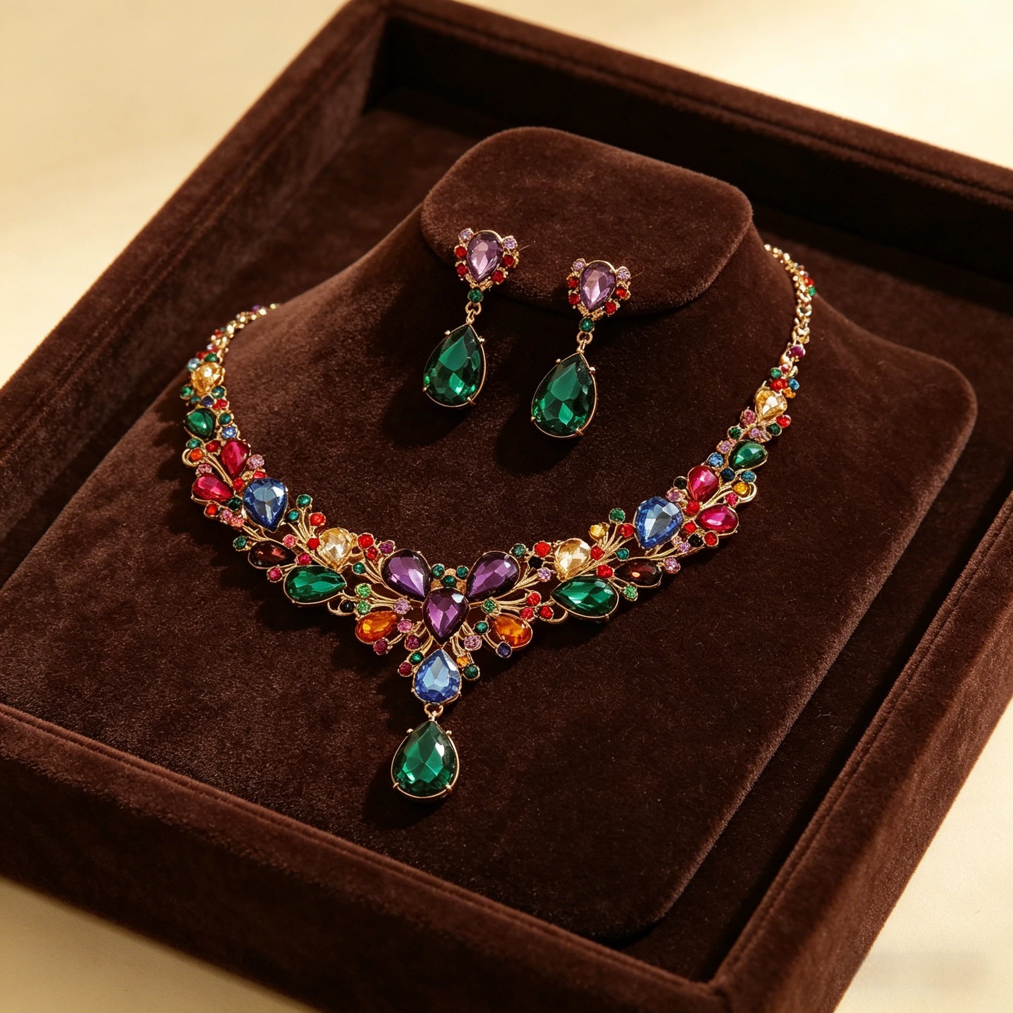 ✨【Collar + Pendientes】💖💎Nuevo conjunto de collar y pendientes de circonita cúbica de colores.