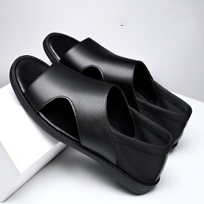 【38-44】Sandalias de verano 2025 para hombre de piel de vaca, transpirables, huecas, antideslizantes, informales