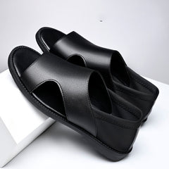 【38-44】Sandalias de verano 2025 para hombre de piel de vaca, transpirables, huecas, antideslizantes, informales