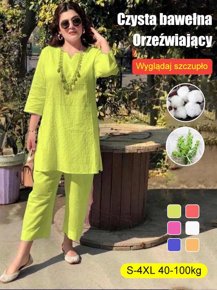 【40-100kg】Verano nueva moda color sólido temperamento viaje estilo étnico ropa de manga larga traje de dos piezas