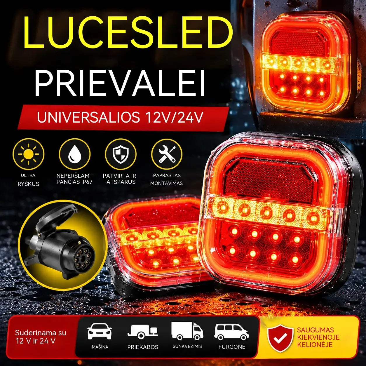 🚦【Universalūs 12 V / 24 V】🚦 LED žibintai automobilių priekaboms