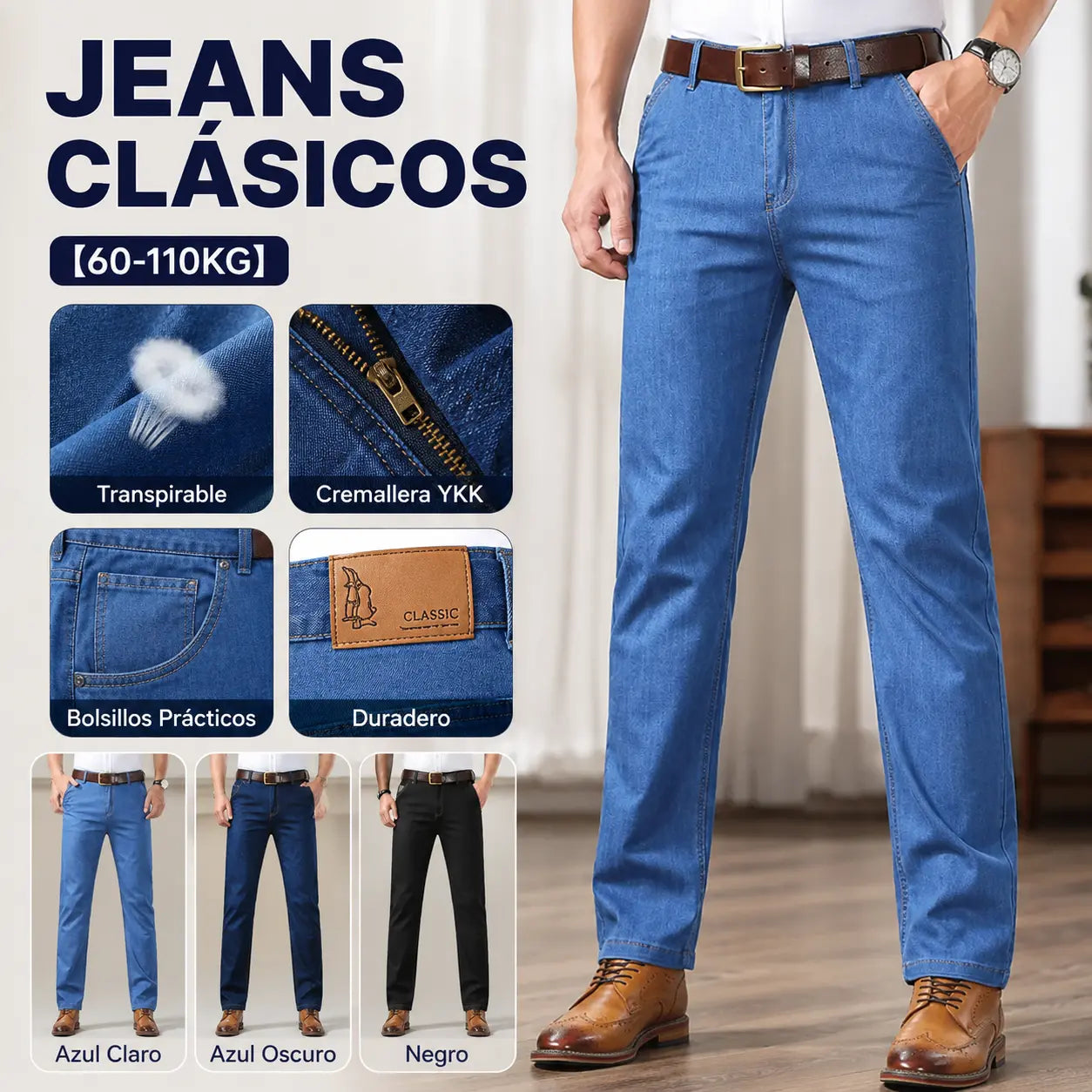 [60-110KG] Nuevos pantalones vaqueros casuales de talla grande para hombre, muy elásticos.