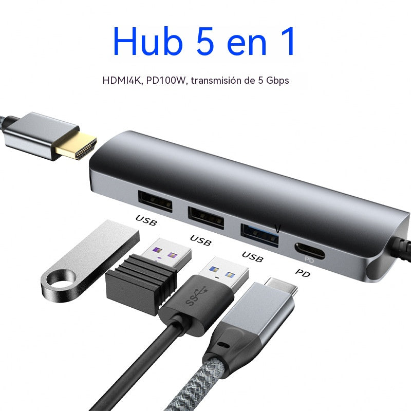🔌✨ Hub USB-C portátil 5 en 1 con salida HDMI 4K 🎥💻