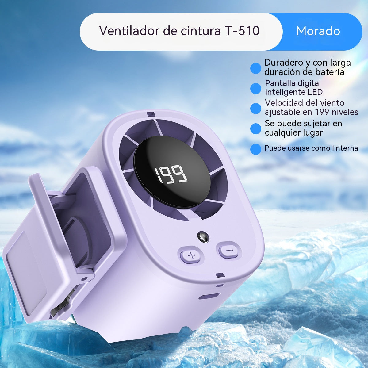 Mini ventilador portátil con motor sin escobillas de alta velocidad.