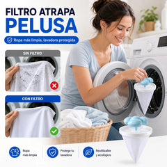 【6/12 piezas】Filtro Flotante para Lavadora – Atrapa Pelusas, Cabellos y Pelos de Mascota en Cada Lavado