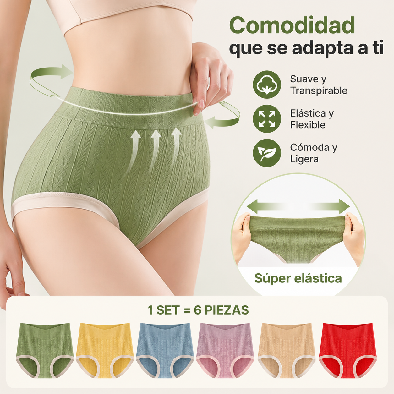 💥【1 juego de 6 piezas】【40-100kg】Bragas adelgazantes de cintura alta para mujer
