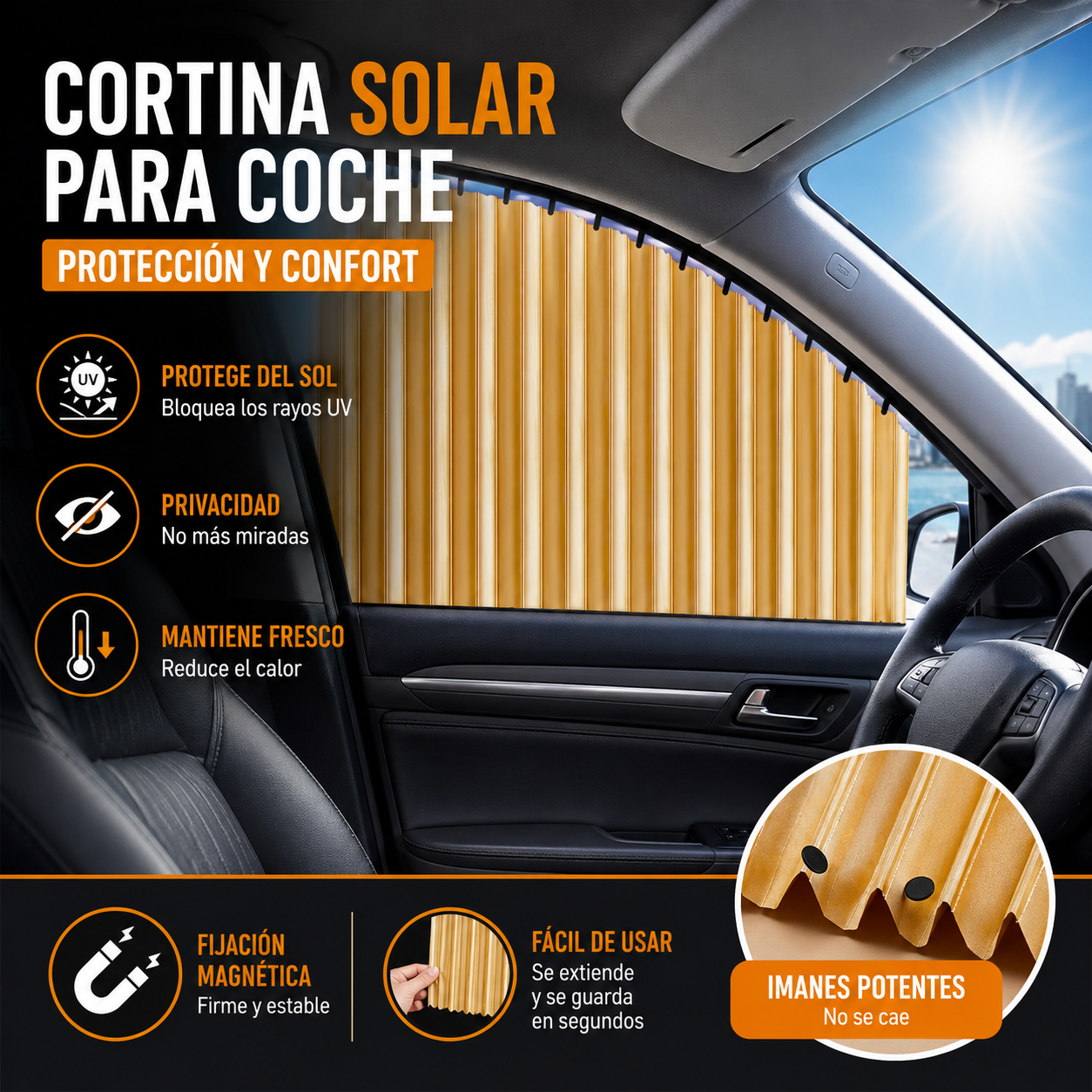 🔥【Juego de 4 piezas】 Cortina parasol con riel deslizante para ventana de coche y aislamiento térmico