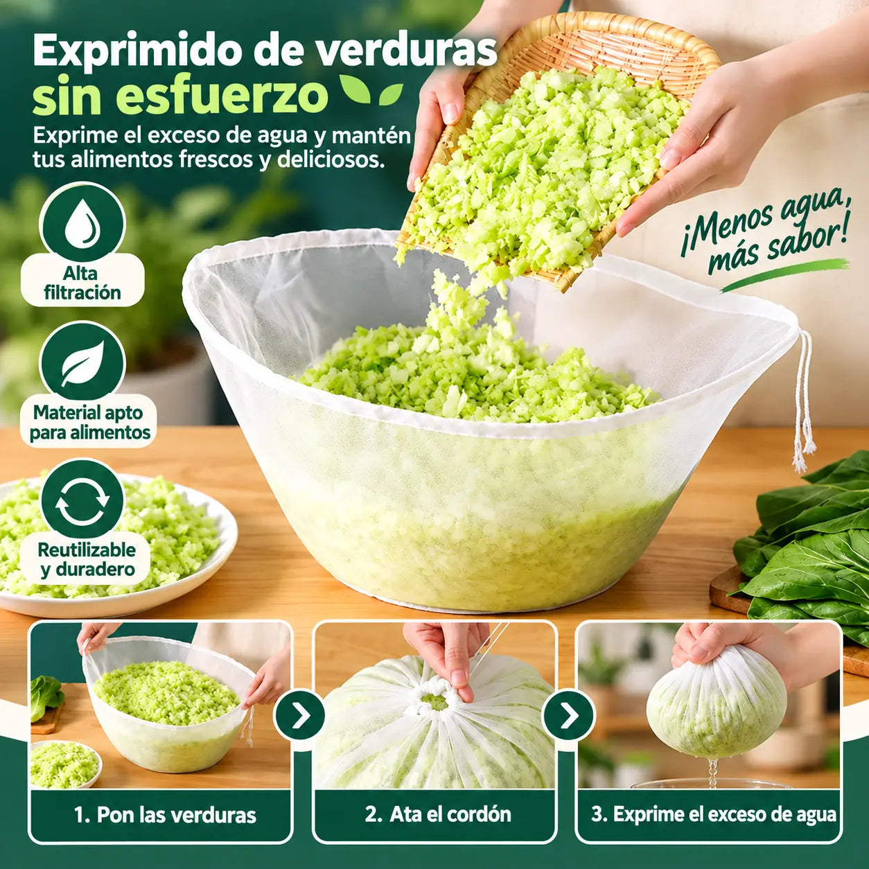🔥10 piezas🥬 Bolsas de filtro reutilizables para alimentos, ideales para exprimir zumo de verduras, filtrar zumo de frutas, leche vegetal, rellenos para empanadillas, etc.