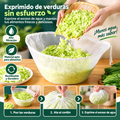 🔥10 piezas🥬 Bolsas de filtro reutilizables para alimentos, ideales para exprimir zumo de verduras, filtrar zumo de frutas, leche vegetal, rellenos para empanadillas, etc.