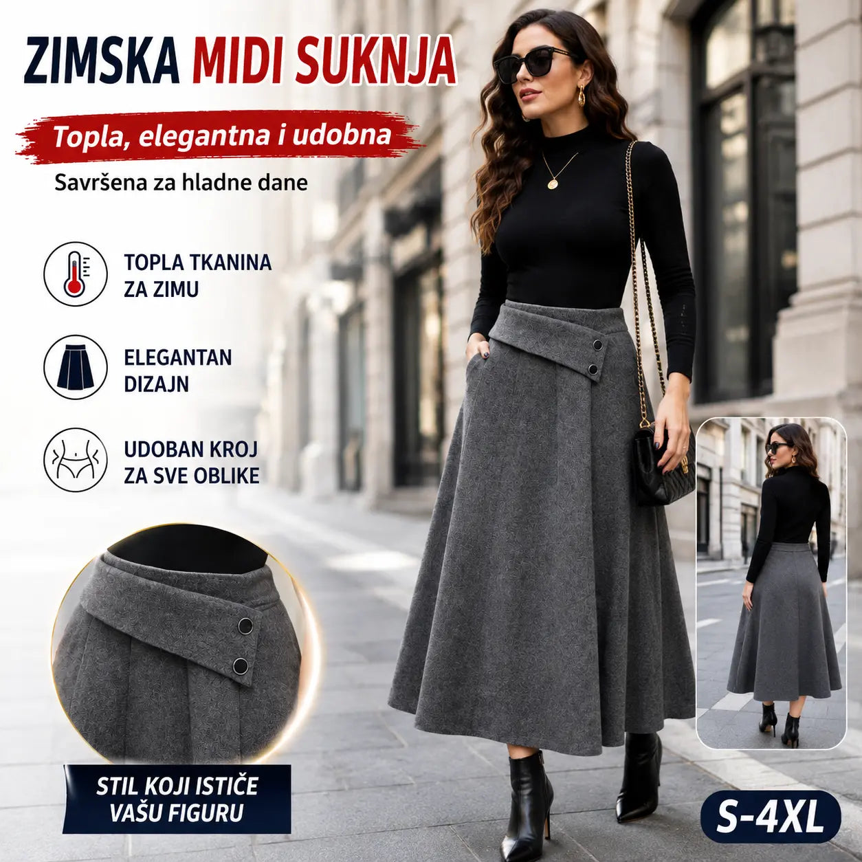 👗🎀【S-4XL】Jesensko/zimska vunena midi suknja