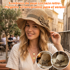 🎀🎀 50% DE DESCUENTO 👒 | Sombrero de paja con lazo retro – Plegable y transpirable para el verano