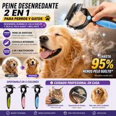 🐕🐈 Peine multifuncional 3 en 1 para desenredar el pelo de mascotas, peine para eliminar el pelo de perros y gatos.