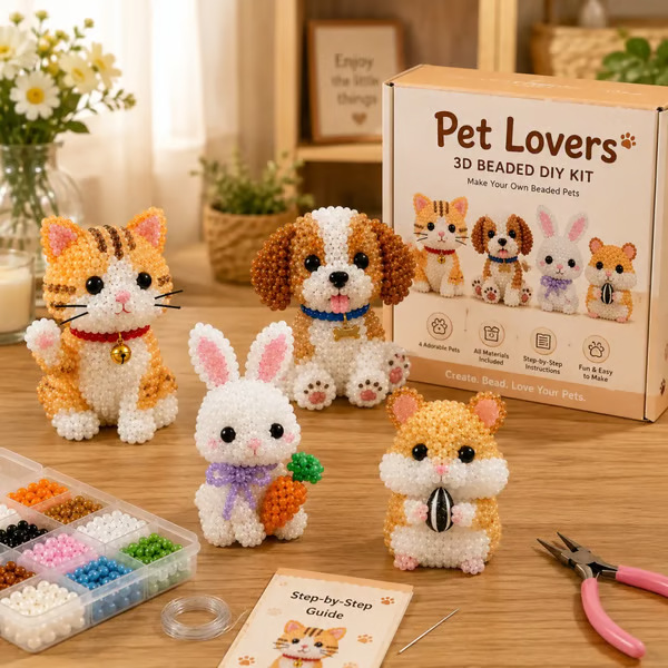 🏆Oferta por tiempo limitado: 50% de descuento🧵✨Kit de manualidades con pequeños animales 3D con cuentas