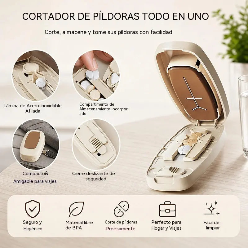 💊 ¡Ahorra un 50%! ✂️ Cortador de pastillas – Corte preciso, práctico para viajar y cuchilla segura ✨
