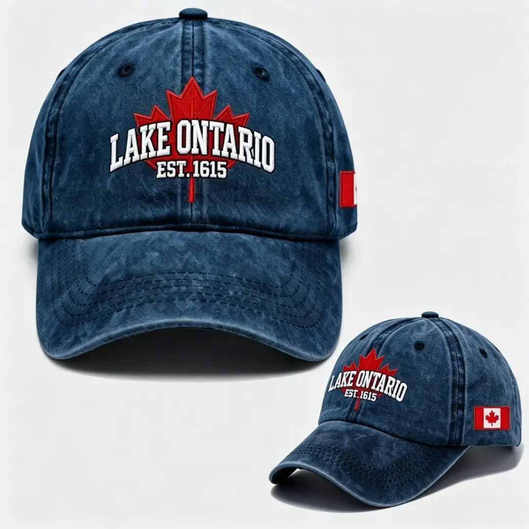 🧢🍁Gorra de béisbol retro ajustable con bordado de hoja de arce junto al lago