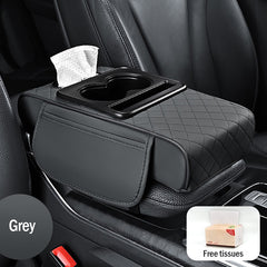 🔥🚗Almohadilla universal 4 en 1 para reposabrazos de coche de cuero ✅ Caja de pañuelos incorporada ✅ Portavasos