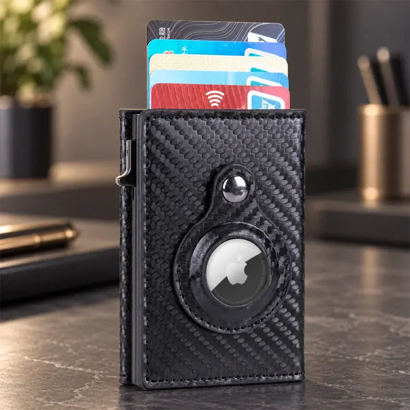 🖤 Tarjetero de Cuero Carbono con Clip Automático de Aluminio | Bloqueo RFID | Porta Tarjetas Minimalista y Moderno ✨