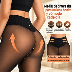 🧦✨ Leggings Térmicos para Mujer con Forro Polar | Efecto Pierna Desnuda, Negro Translúcido, Tiro Alto y Media Integrada❄️