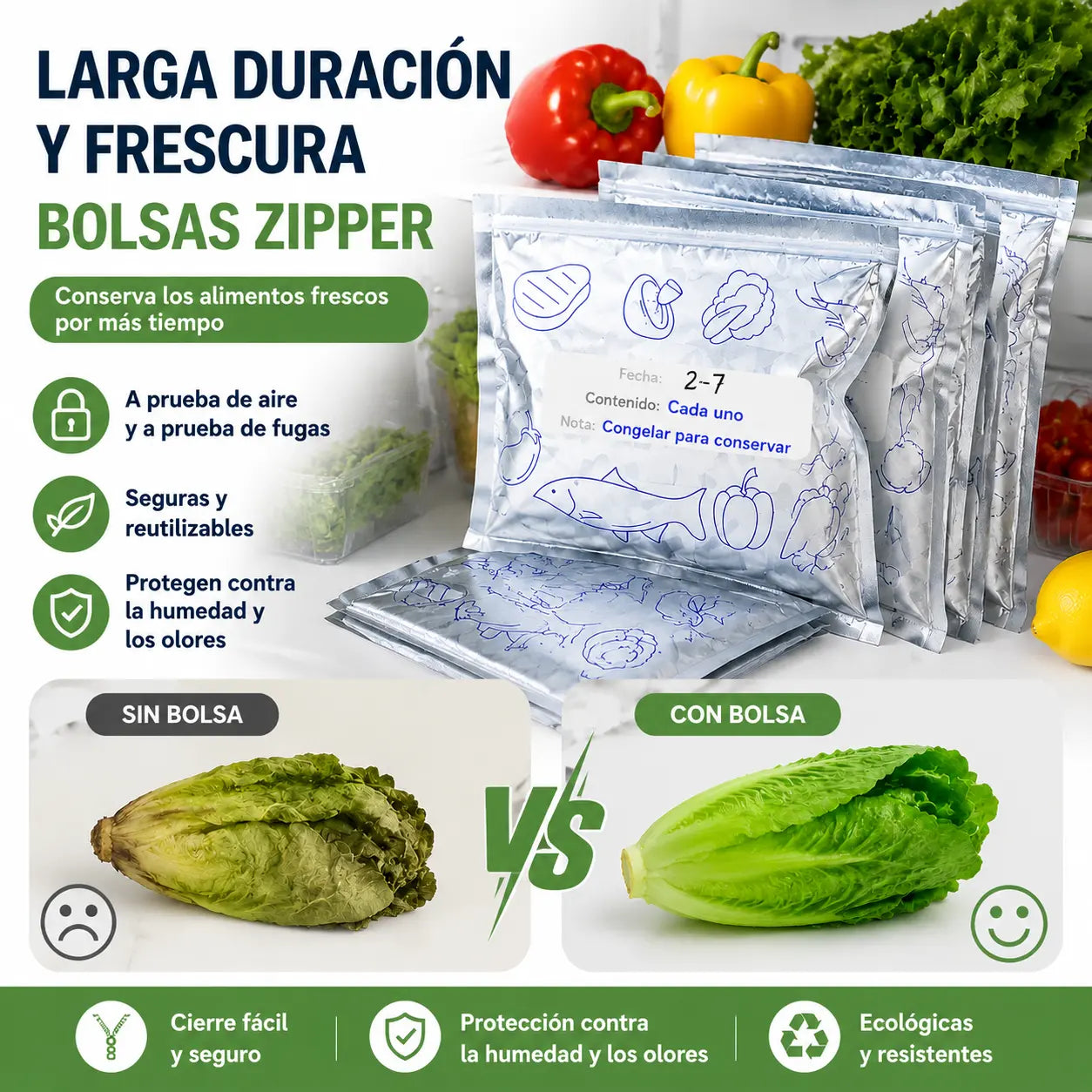 🔥10 pequeñas + 10 medianas + 10 grandes🔥Un total de 30 bolsas de papel de aluminio antibacterianas, súper fáciles de usar, para conservar la frescura.