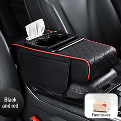 🔥🚗Almohadilla universal 4 en 1 para reposabrazos de coche de cuero ✅ Caja de pañuelos incorporada ✅ Portavasos